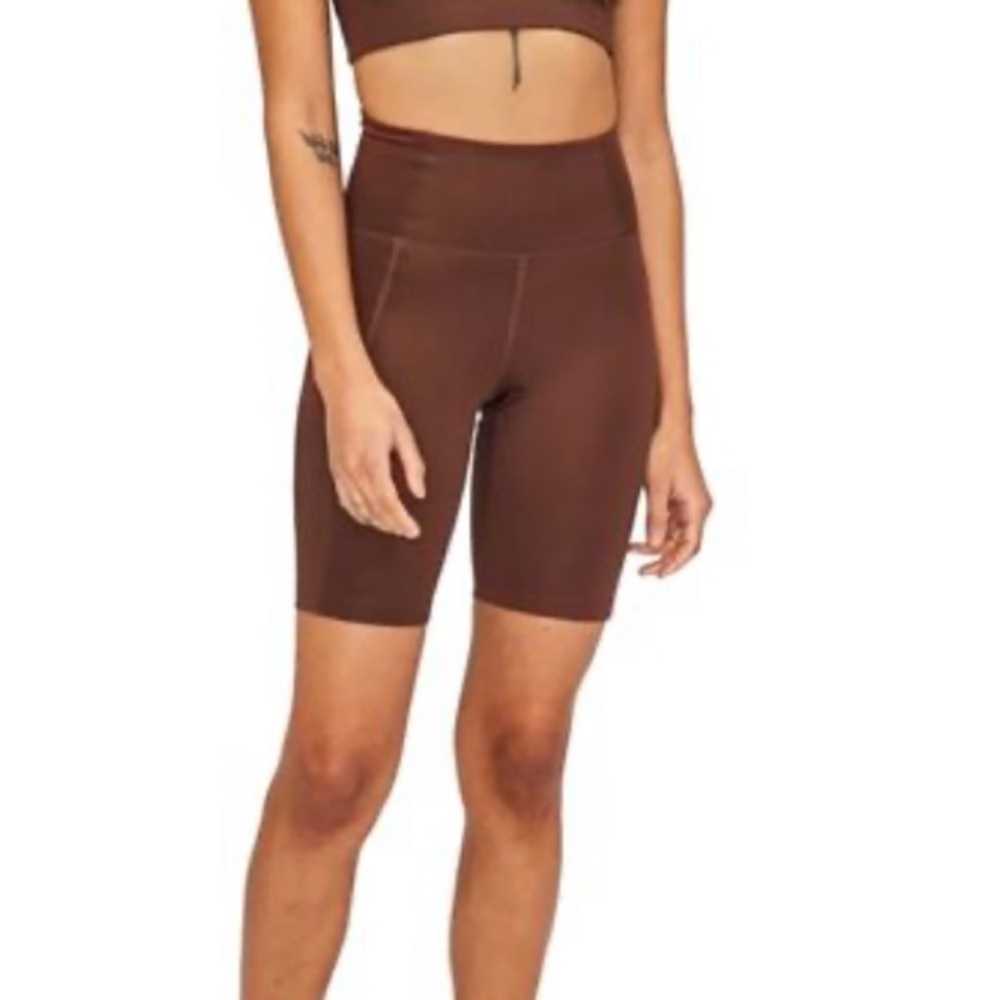 Girlfriend Collective Bike Shorts Brown Earth High Rise Gym Athletic Shorts